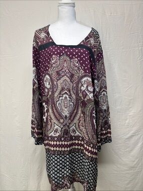 Paisley Print Mini Dress in Burgundy